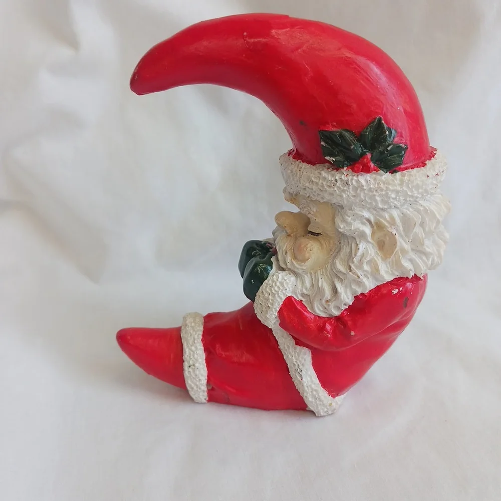 Vintage Santa Claus Sleeping Moon Resin Christmas Figurine